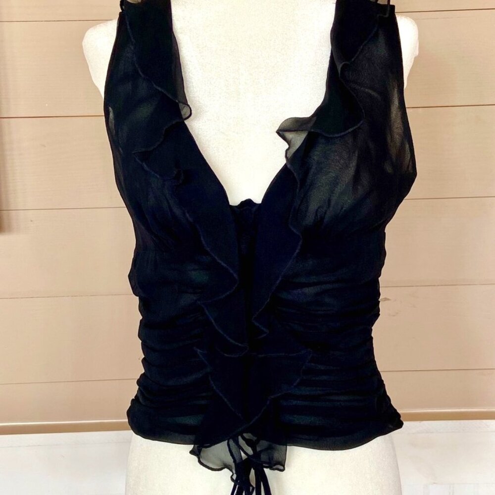 Whimsy Goth Black Sheer Ruffled Tank Top Sz S